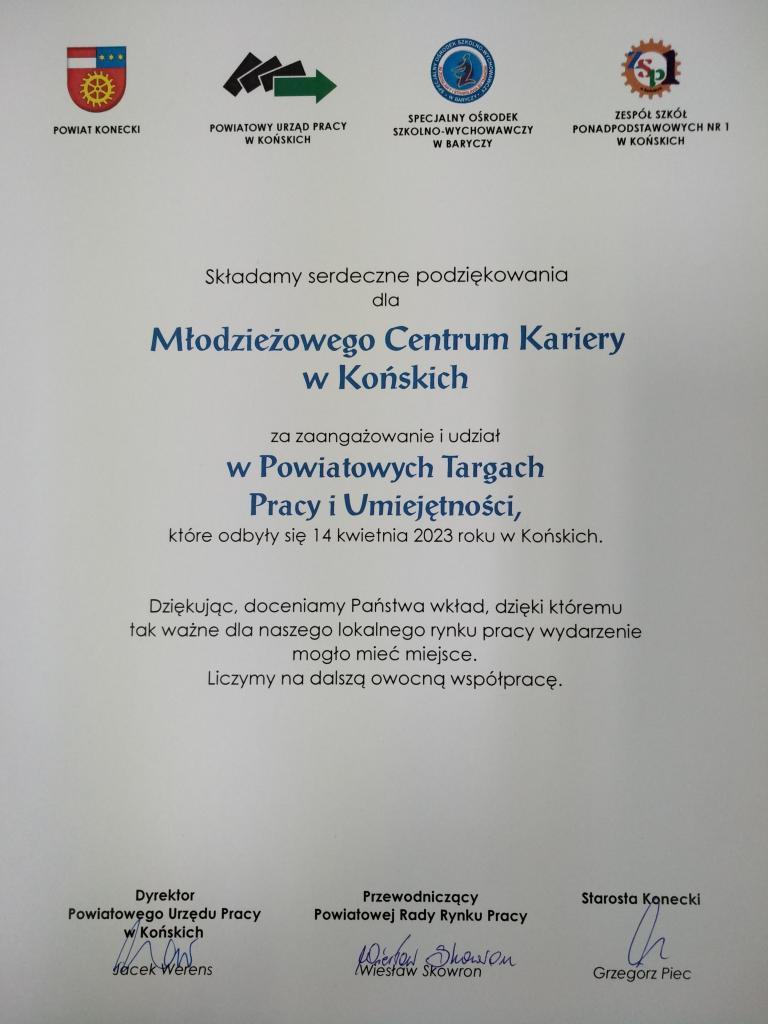 MCK uczestniczy w powiatowych Targach Pracy i umiejętności w Końskich