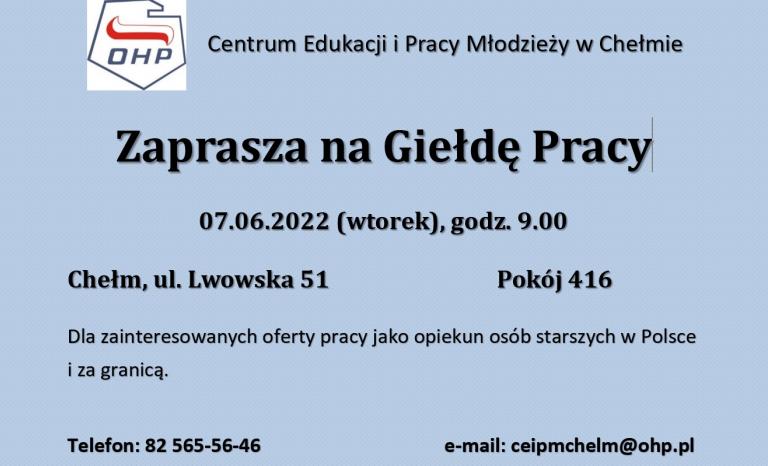 Zaproszenie na giełdę pracy w Chełmie – 7 czerwca