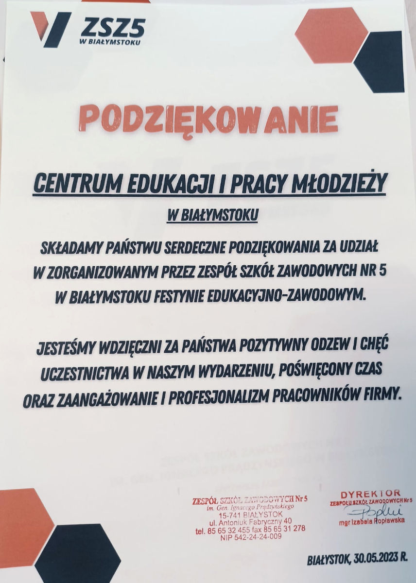 Białystok: Festyn Edukacyjno-Zawodowy w ZSZ nr 5